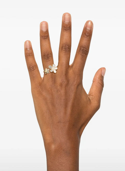 Yellow Gold Diamond Mother of Pearl Flower Ring